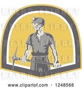 Vector Clip Art of Retro Male Coal Miner with a Pickaxe in a Shield by Patrimonio