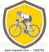 Vector Clip Art of Retro Male Cyclist in a Brown White and Yellow Shield by Patrimonio