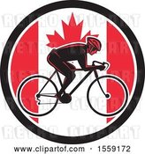 Vector Clip Art of Retro Male Cyclist in a Canadian Flag Circle by Patrimonio