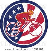 Vector Clip Art of Retro Male Cyclist in an American Flag Circle by Patrimonio