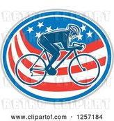 Vector Clip Art of Retro Male Cyclist in an American Flag Oval by Patrimonio