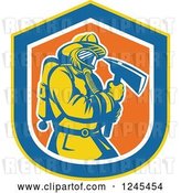 Vector Clip Art of Retro Male Firefighter with an Axe in a Shield by Patrimonio