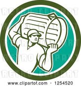 Vector Clip Art of Retro Male Garbage Guy Carrying a Can in a Green Circle by Patrimonio