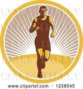 Vector Clip Art of Retro Male Marathon Runner in a Sunny Circle by Patrimonio