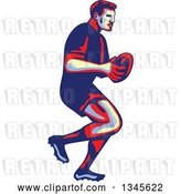 Vector Clip Art of Retro Male Rugby Player Athlete Running with the Ball by Patrimonio