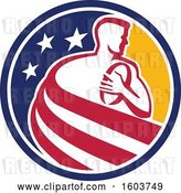 Vector Clip Art of Retro Male Rugby Player Formed of Stripes in a Star Circle by Patrimonio