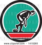 Vector Clip Art of Retro Male Rugby Player in a Black Red White and Turquoise Circle by Patrimonio
