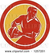 Vector Clip Art of Retro Male Rugby Player in a Red White and Yellow Circle by Patrimonio