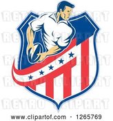 Vector Clip Art of Retro Male Rugby Player in an American Flag Shield by Patrimonio
