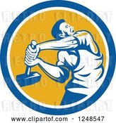 Vector Clip Art of Retro Male Union Worker Using a Sledgehammer in a Circle by Patrimonio