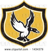 Vector Clip Art of Retro Mallard Duck Flying in a Black White and Yellow Shield by Patrimonio