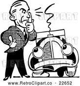 Vector Clip Art of Retro Man and Car with a Flat Tire by BestVector