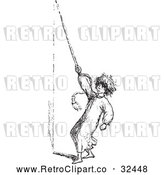 Vector Clip Art of Retro Man Ringing a Bell for Help with Mosquitoes in 1 by Picsburg