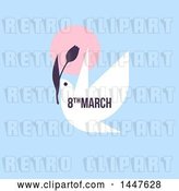Vector Clip Art of Retro March 8th International Women's Day Design with a Dove Flying with a Flower on Blue by Elena