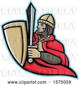 Vector Clip Art of Retro Mascot of a Medieval King Holding a Sword and Shield by Patrimonio