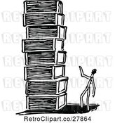 Vector Clip Art of Retro Match Stick Guy with a Stack of Boxes by Prawny Vintage