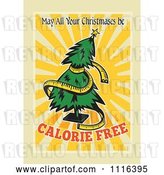 Vector Clip Art of Retro Measuring Tape Around a Christmas Tree with Calorie Free Text by Patrimonio