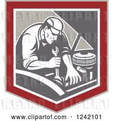 Vector Clip Art of Retro Mechanic Working on an Engine in a Shield by Patrimonio