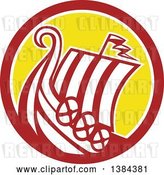 Vector Clip Art of Retro Medieval Viking Ship Longboat in a Brown White and Yellow Circle by Patrimonio