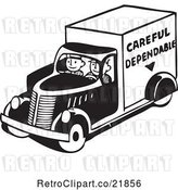 Vector Clip Art of Retro Men Driving a Careful Dependable Delivery Truck by BestVector