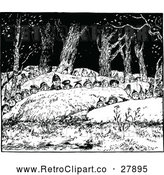 Vector Clip Art of Retro Men Hiding in the Woods at Night by Prawny Vintage