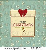 Vector Clip Art of Retro Merry Christmas Gift Box Frame and Snowflakes over Distressed Turquoise by Elaineitalia