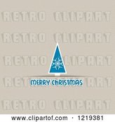 Vector Clip Art of Retro Merry Christmas Greeting Under a Blue Tree on Tan Polka Dots by KJ Pargeter