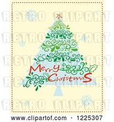 Vector Clip Art of Retro Merry Christmas Greeting with a Tree over Yellow by