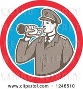 Vector Clip Art of Retro Military Soldier with a Bugle in a Circle by Patrimonio