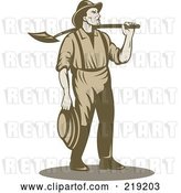 Vector Clip Art of Retro Miner Carrying a Shovel over His Shoulder by Patrimonio