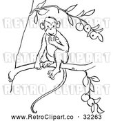 Vector Clip Art of Retro Monkey Eating Fruit in a Tree Line Drawing by Picsburg