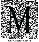 Vector Clip Art of Retro Monogram M Letter over Swirls by Prawny Vintage