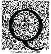 Vector Clip Art of Retro Monogram Q Letter over Swirls by Prawny Vintage