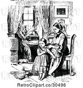 Vector Clip Art of Retro Mother Braiding Her Daughters Hair As Father Reads by Prawny Vintage