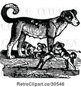 Vector Clip Art of Retro Mother Dog and Playful Puppies by Prawny Vintage