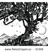Vector Clip Art of Retro Mountainous Tree with Berries by Prawny Vintage