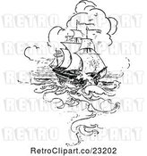 Vector Clip Art of Retro Nautical Ship in Rough Seas by Prawny Vintage