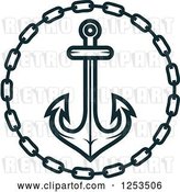Vector Clip Art of Retro Navy Blue Anchor in a Chain Circle by Vector Tradition SM