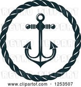 Vector Clip Art of Retro Navy Blue Anchor in a Rope Circle by Vector Tradition SM