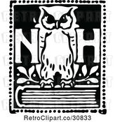Vector Clip Art of Retro NH Owl on a Book by Prawny Vintage
