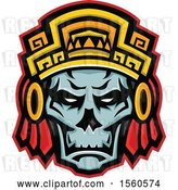 Vector Clip Art of Retro Noble Aztec Warrior Skull Wearing Wood Headdress by Patrimonio