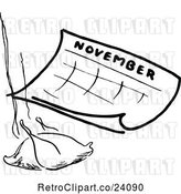 Vector Clip Art of Retro November Calendar with a Roasted Turkey by Prawny Vintage