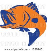 Vector Clip Art of Retro Orange and Blue Barramundi Asian Sea Bass Fish Jumping by Patrimonio