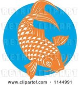 Vector Clip Art of Retro Orange Koi Fish over a Blue Circle by Patrimonio