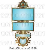 Vector Clip Art of Retro Ornate Blue and Gold Floral Frame with Copyspace by AtStockIllustration