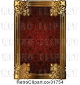 Vector Clip Art of Retro Ornate Red Pattern and Gold Frame with Copyspace by AtStockIllustration