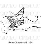 Vector Clip Art of Retro Owl Flying Above Clouds by Prawny Vintage