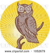 Vector Clip Art of Retro Owl over Yellow Rays Logo by Patrimonio