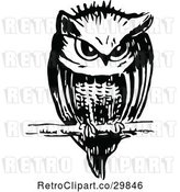 Vector Clip Art of Retro Owl Resting on a Twig by Prawny Vintage