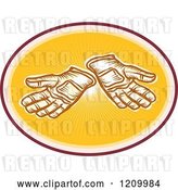 Vector Clip Art of Retro Pair of Gloves in a Sunny Oval by Patrimonio
